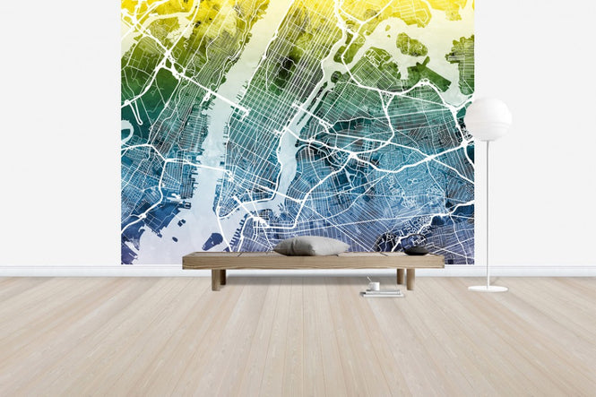 PHOTOWALL / New York Street Map Bluegreen (e50099)