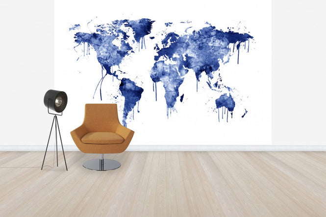 PHOTOWALL / Watercolour World Map Blue (e50184)