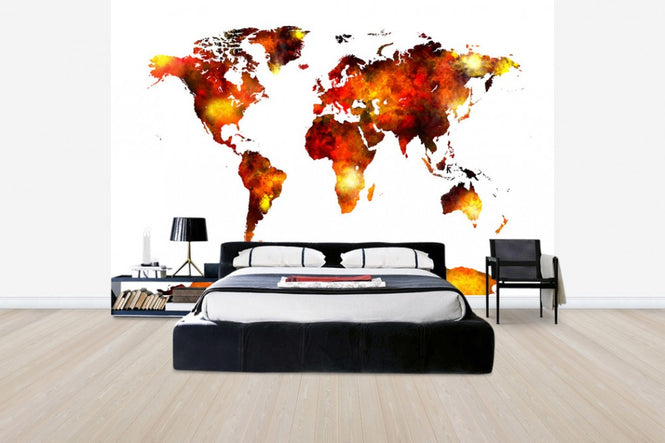 PHOTOWALL / Watercolour World Map Orange (e50187)