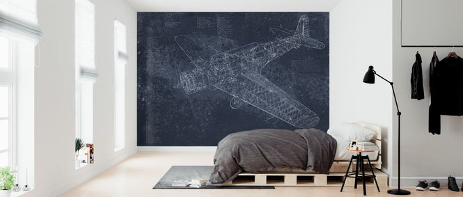 PHOTOWALL / Retro Airplane - Dark Blue (e319212)