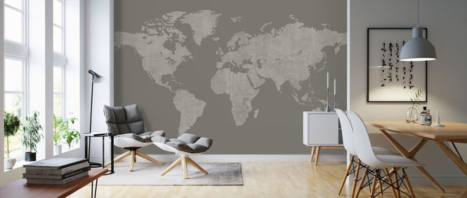 PHOTOWALL / Voguish World Map - Brown Gray (e320771)