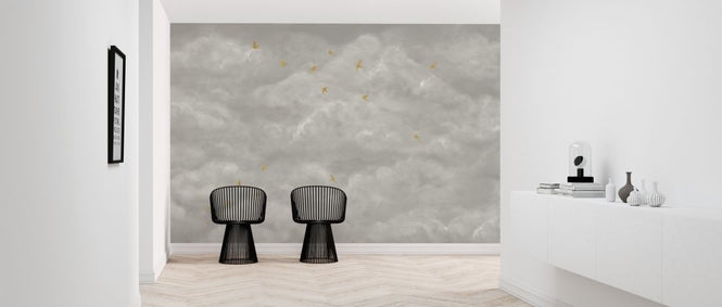 PHOTOWALL / Tender Clouds with Yellow Swallows - Beige (e320872)