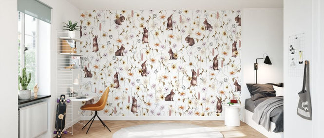 PHOTOWALL / Rabbits and Flowers - Bright (e333046)