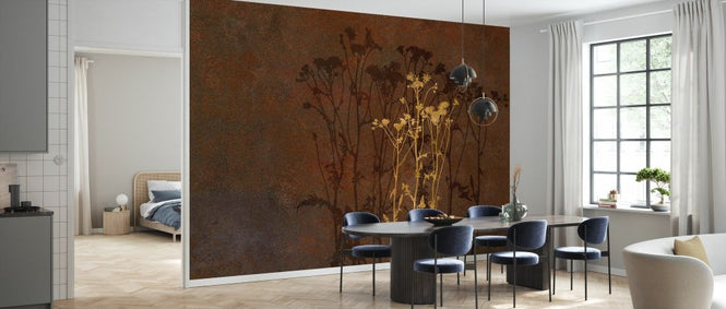PHOTOWALL / Gold on Rust Flowers (e333198)