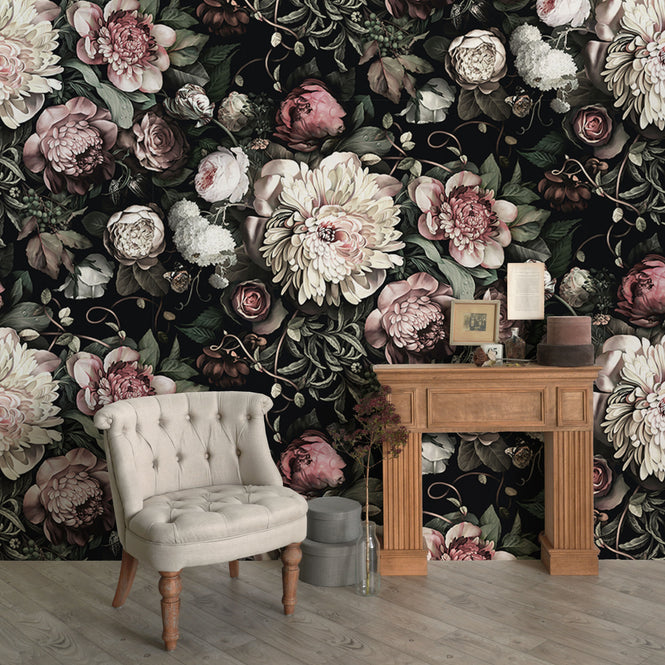 Ellie Cashman / Dark Floral Ⅱ Wallpaper / Black Saturated 【Fullセット(6パネル)】