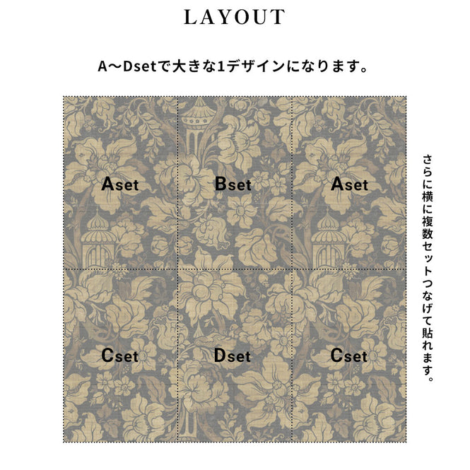 はがせる 壁紙 【Hattan Pattern】NLXL Paradis Noir Bset HRMRV-01B(6枚セット)