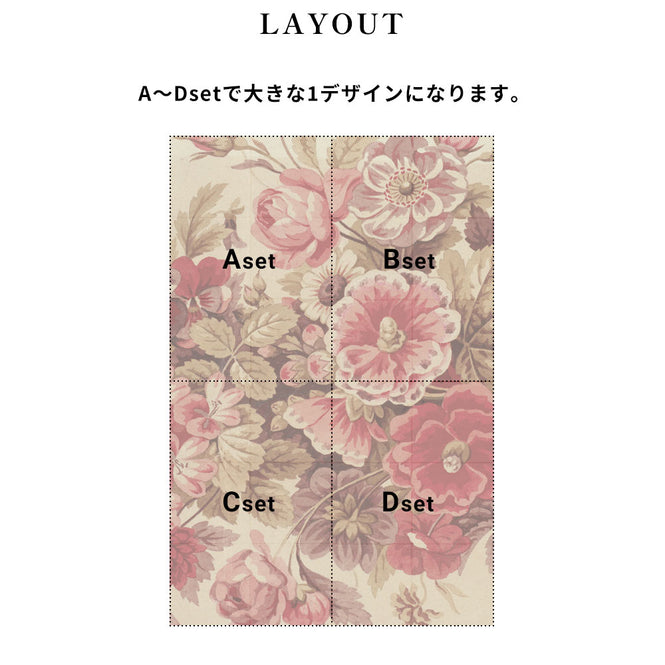 はがせる 壁紙 【Hattan Pattern】NLXL Bouquet Rouge Bset HRMRV-04B(6枚セット)