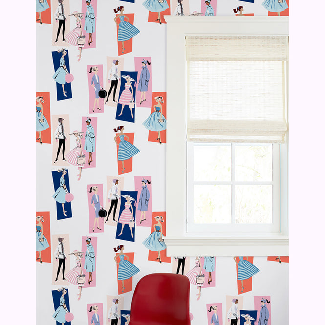 はがせる シール壁紙 wallshoppe / Barbie x wallshoppe / Mod Shapes Navy Pink