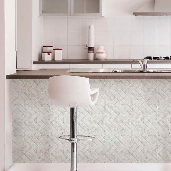 BACKSPLASH タイルシート / HERRINGBONE CARRARA MARBLE / NH2358