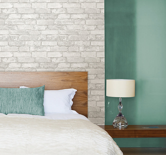 はがせる シール 壁紙 NU WALLPAPER Grey and White Brick Peel And Stick Wallpaper / NU1653(NU3010)
