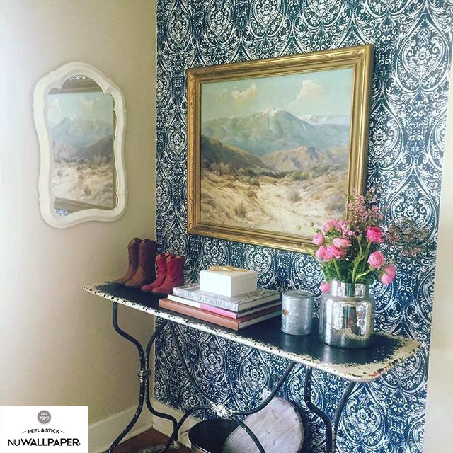 はがせる シール 壁紙 NU WALLPAPER / Bohemian Damask Indigo Peel and Stick Wallpaper / NU1689