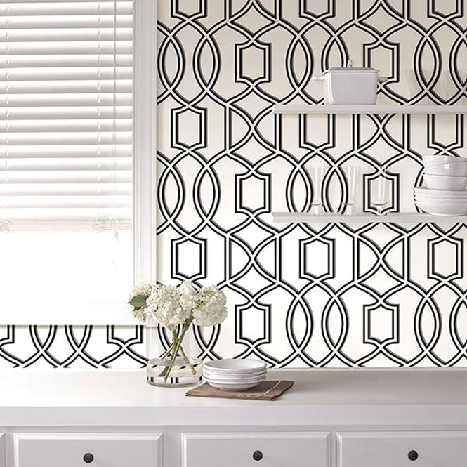 【予約受付】はがせる シール 壁紙 NU WALLPAPER / Uptown Trellis Black/White Peel And Stick Wallpaper / NU1696