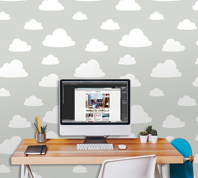 【予約受付】はがせる シール 壁紙 NU WALLPAPER / Clouds Grey Peel and Stick Wallpaper / NU1931