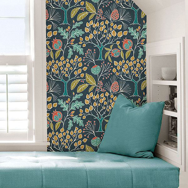 はがせる シール 壁紙 NU WALLPAPER / Groovy Garden Navy Peel & Stick Wallpaper / NU3038