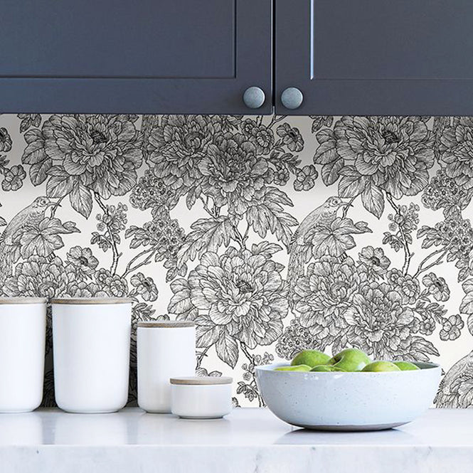 はがせる シール 壁紙 NU WALLPAPER / Black & White Sudbury Peel And Stick Wallpaper / NUS3544