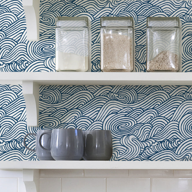 はがせる シール 壁紙 NU WALLPAPER / Navy Saybrook Peel and Stick Wallpaper / NUS3562