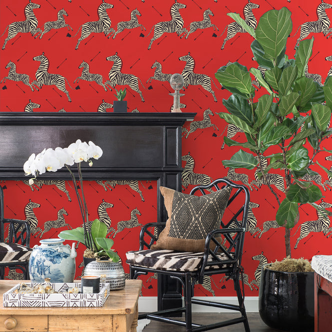はがせる シール 壁紙 NU WALLPAPER / Masai Red Zebra Safari Scalamandre / SCS3869