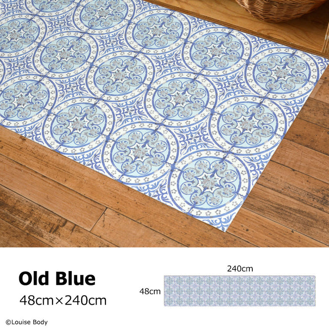拭ける キッチンマット【Sheete me!】Louise Body / Old Blue(240cm×48cm)