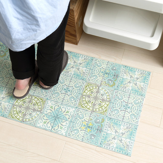 拭ける キッチンマット【Sheete me!】Louise Body / Patchwork Jade(240cm×48cm)