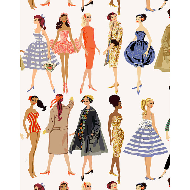 はがせる シール壁紙 wallshoppe / Barbie x wallshoppe / Vintage Illustration Cream