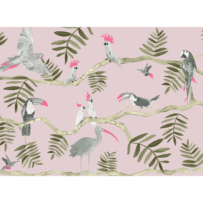 KARIOKAS / PANTANAL Grey and Pink Toucan WallP-PANT-PinkGrey-02